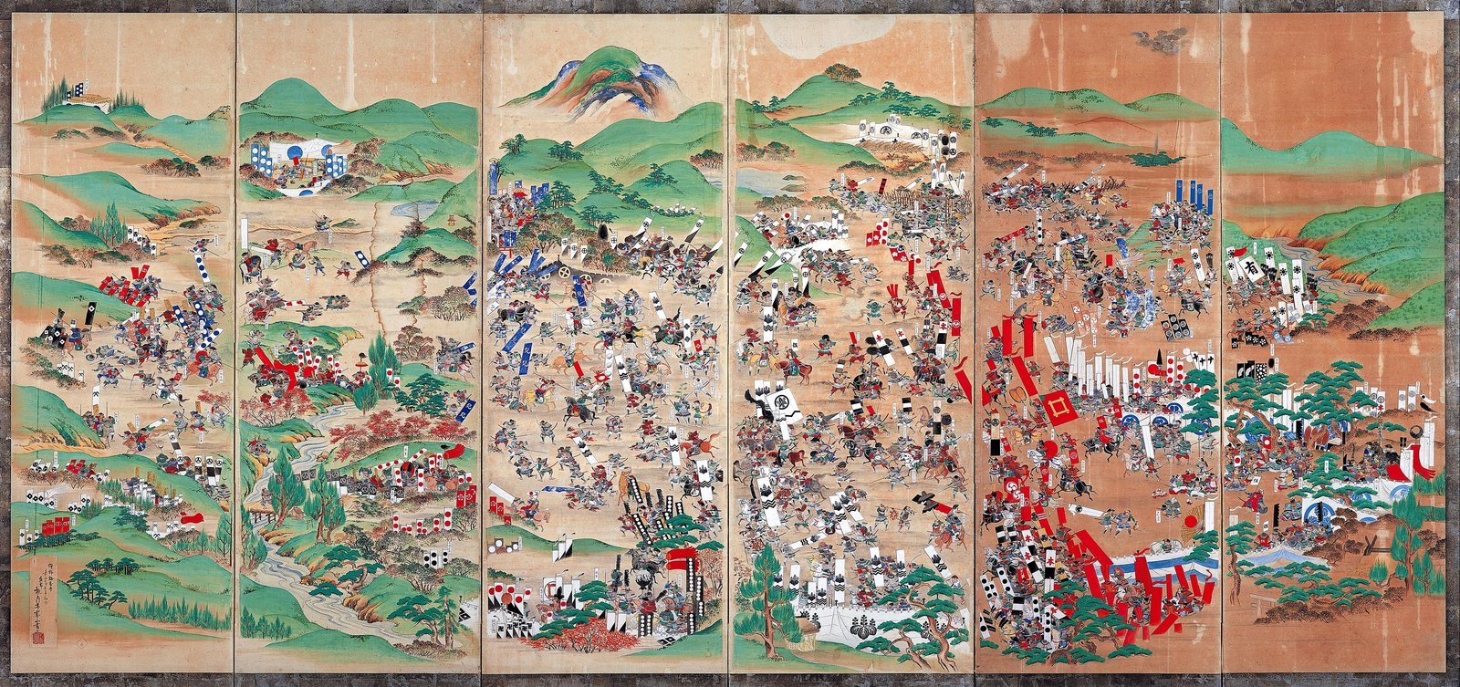 Historical folding screen depicting the Battle of Sekigahara